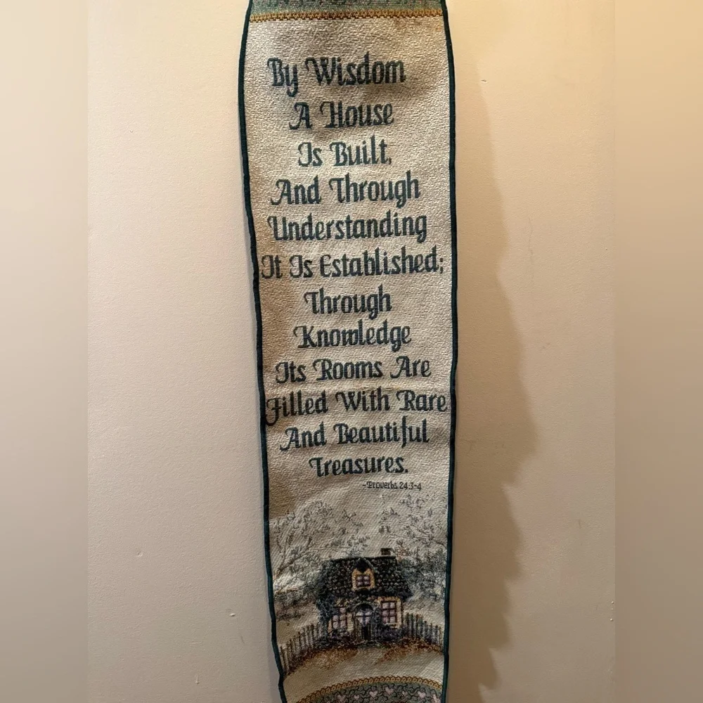 Vintage 1984 Elegant Green and Cream Wall Hanging Proverbs